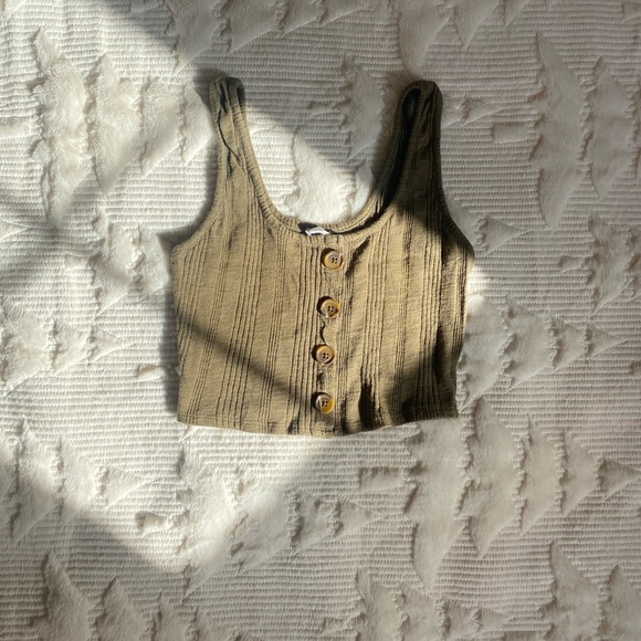 Garage Army Green Button Crop Top - Picture 1 of 4